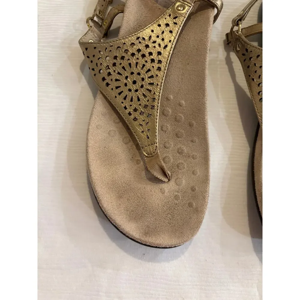 Vionic Kirra Sandals Gold Perforated Leather Thong Slingback Arch Support 10